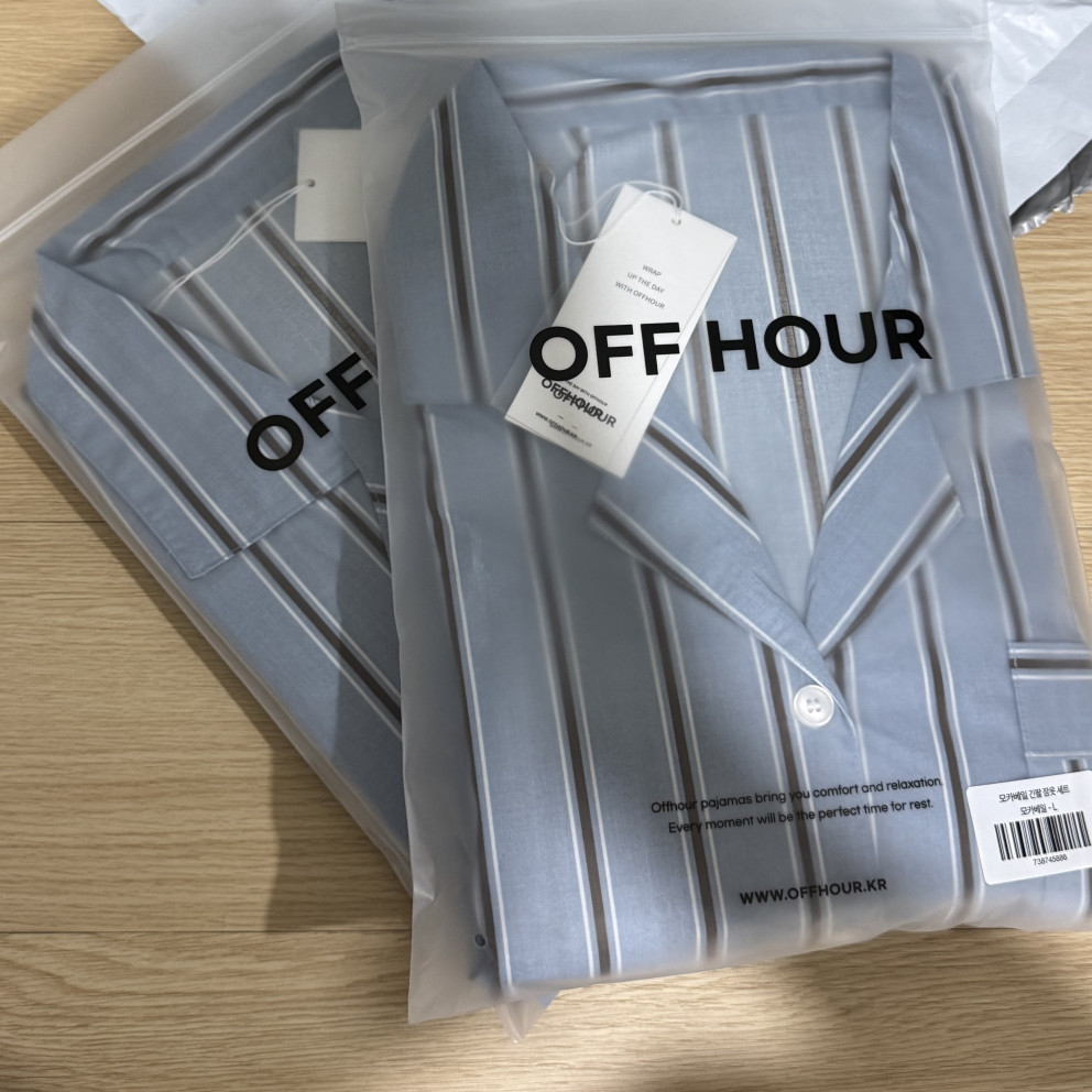 오프아워 모카베일 코튼블렌드 긴팔 잠옷 세트 리뷰 이미지